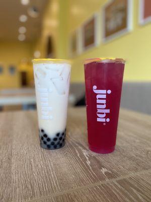 Boba milk tea and yuzu dragonfruit jasmine