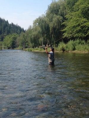 This is my 10 year old son fly fishing fishing for the first time.  Pretty easy for kids to catch on quickly.