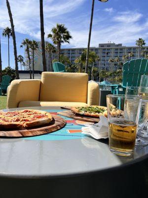 Our outdoor table with food and drinks