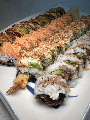 Specialty Rolls- Dragon Roll, Teaneck Roll, Crabmeat Salad Roll, Grand Canyon Roll