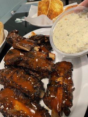 Beef Ribs a la Carte and Potato Salad and garlic bread