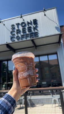 Brown butter dark chocolate oat milk mocha