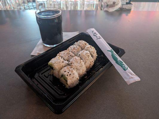 Brownie Brains imperial pastry stout, vegetable sushi from Sushito