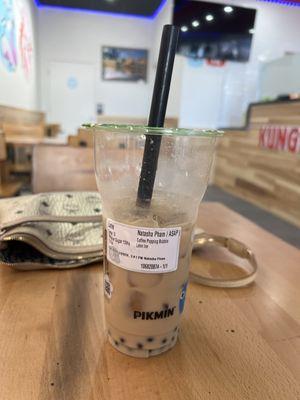 Latte with coffee popping boba