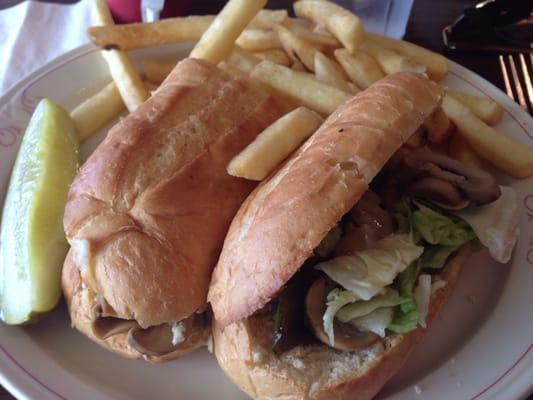 Hot veggie sub with fries