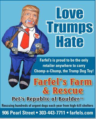 Farfel's donates to the National Resources Defense Council for every Trump dog toy sold.