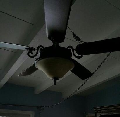 Before ADJ installation. Ceiling fan does not provide satisfactory light. Swag chain runs all the way down wall to outlet.