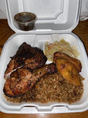 Jerk Chicken and 3 Slice Fried Plantains