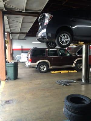 Getting the car worked on. Nice clean shop.