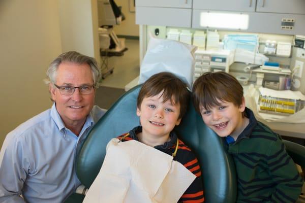 Dr. Morrison and two of his favorite patients - sons Jack and Owen - at a recent appointment when they were getting their sealants