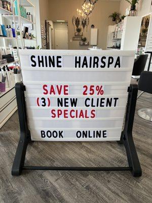 We love new clients!  We offer 3 New Client Specials.. choose the right one for you and your budget and hair goals.