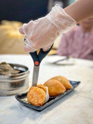 cutting the dumpling