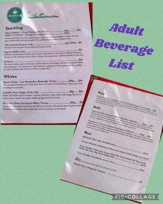 Adult beverage list