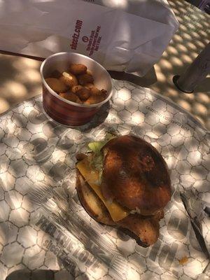 Wisconsin cheese bites and chicken sandwich