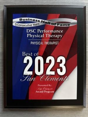 We are proud to be named best of San Clemente in the "Physical Therapist" category 5 consecutive years!