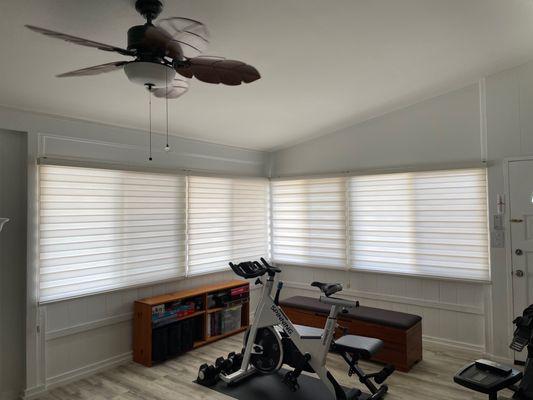 Living room with the blinds closed.