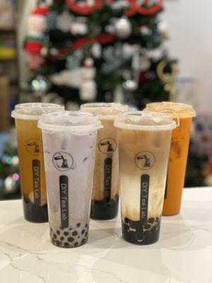 Classic Ruby Black Milk Tea, Lychee Green Tea, Taro Lover Milk Tea, White Peach Oolong Fresh Milk Tea, Thai Iced Tea