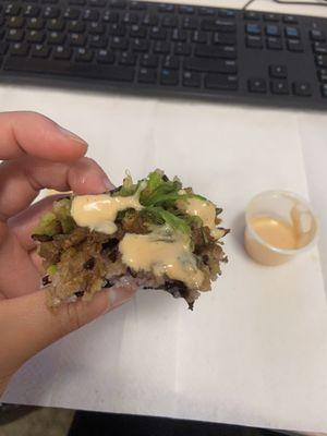 spicy mayo beef rice ball