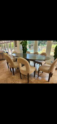 Beautiful and new custom dining table and reupholstered chairs