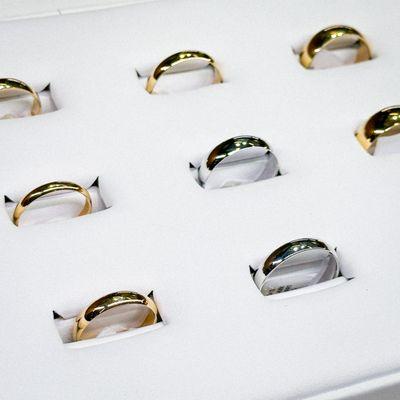 gold band rings on display