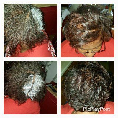 Before and After picture Relaxer, Haircolor,Hairshape up, andRoller set,