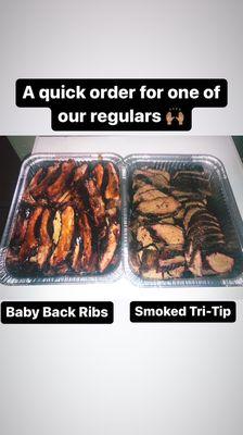 Our baby back ribs and Smoked TriTip