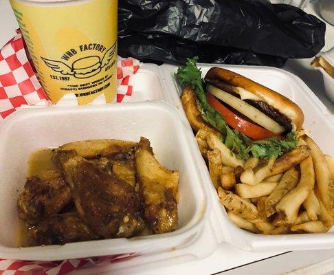 The Hawaiian Burger and lemon pepper wings.