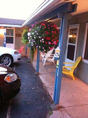 Flower basket in front each room