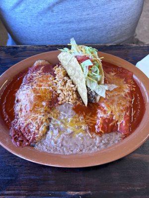 Combination #3 with taco, chili relleno, and enchilada with beans and rice.