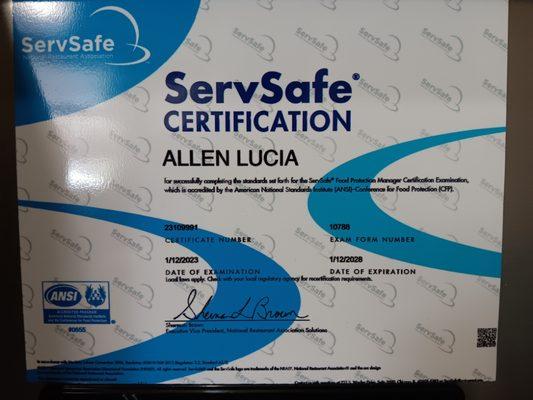 We are ServeSafe certified