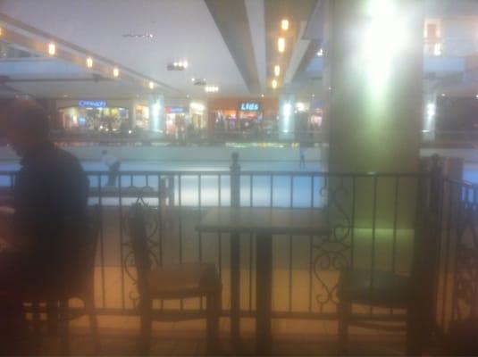 View of ice skating rink from seating area