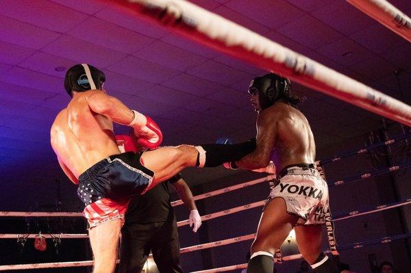 One of our competitors fights in our annual Muay Thai amateur show.