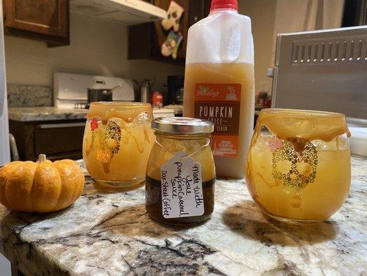 Pumpkin spice cider with homemade pumpkin Carmel sauce