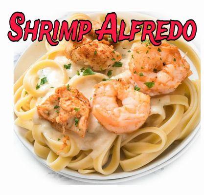 Somo of our  delicious menu Shrimp Alfredo.