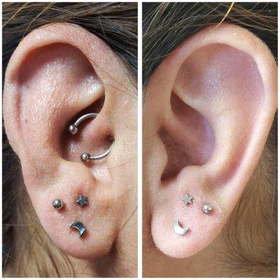 Daith piercing and triangle lobe piercings