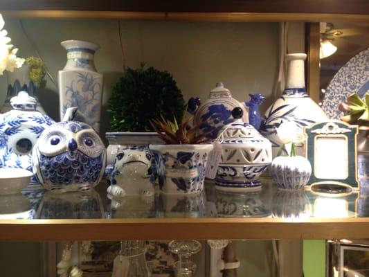 An assortment of Blue willow ceramics .