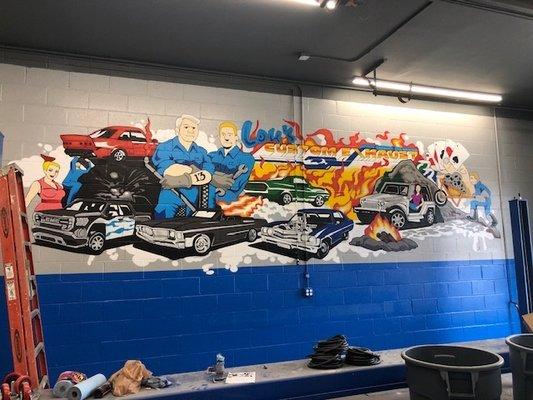 Inside the garage at Lou's Custom Exhaust Fitchburg