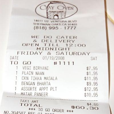 Clay Oven receipt