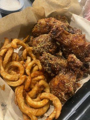 1st order of 8 Bone-In Wings Combo - lemon pepper & curly fries via DoorDash