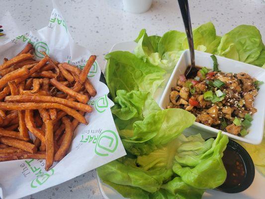 Sweet Potato fries and Chicken Lettuce Wraps