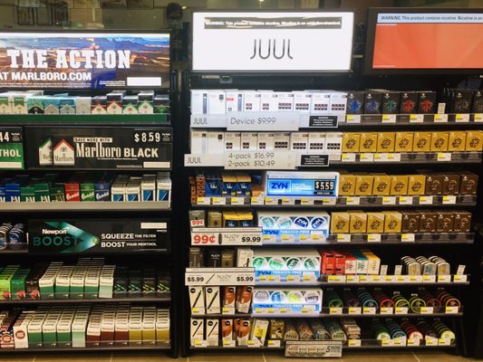 Cigarettes, smokeless tobacco, and Juul vape supplies