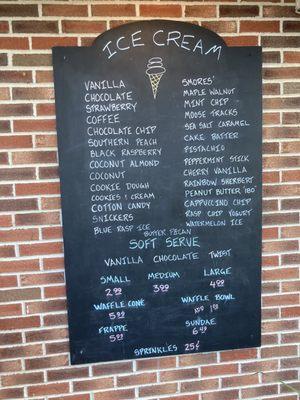 Ice cream menu (July 2023)