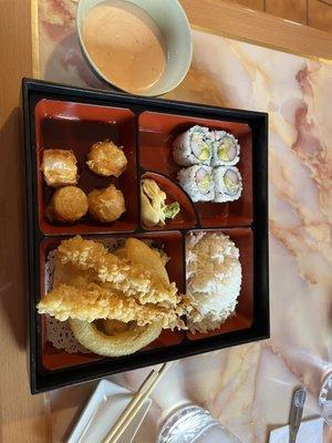 Bento box with Shrimp and Vegetables Tempura