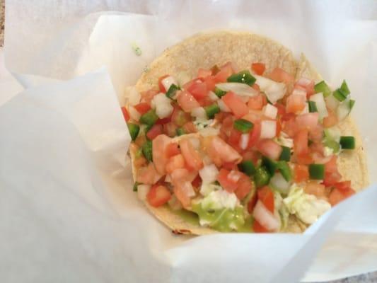 $2.99 plain quesadilla after the Kate treatment - cold slaw, pico, cilantro sauce, and avocado sauce.