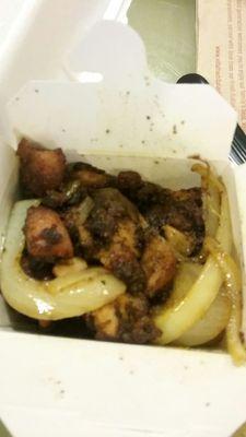 Blackened chicken and onions, onions help cut the spiciness of the chicken