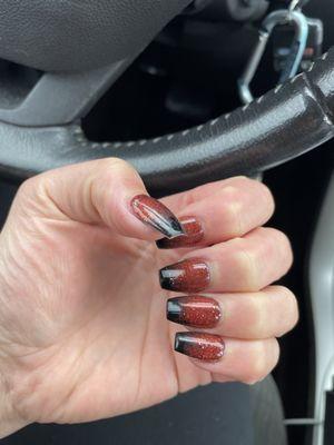 Black and red glitter ombré dip for Halloween  By: JENNY