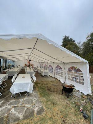 Our large 20x40 metal frame canopy setup for a babyshower.