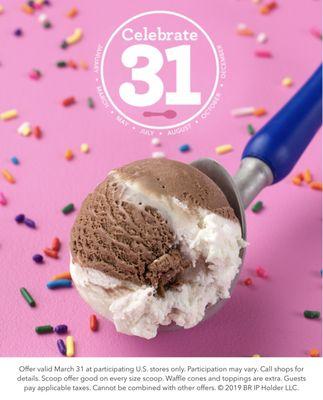 On the 31st of every month in 2019, enjoy a single scoop of ice cream for $1.70!