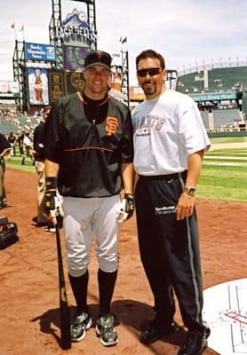 Dr. Spallone and J.T. Snow at Coor's field giving the best sports chiropractic care to the San Francisco Giants.