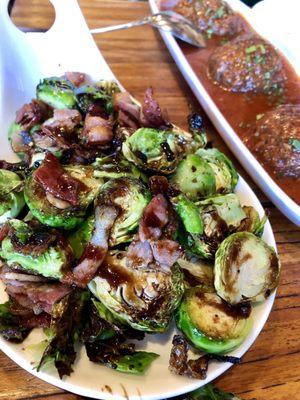 Brussels sprouts and Spanish meatballs